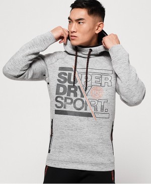 Superdry Gym Tech Stretch Graphic Overhead Férfi Kapucnis Pulóver Szürke | TRQCK6420